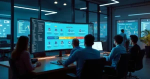 Painel com pipeline de CI CD mostrando integrações entre ferramentas de desenvolvimento