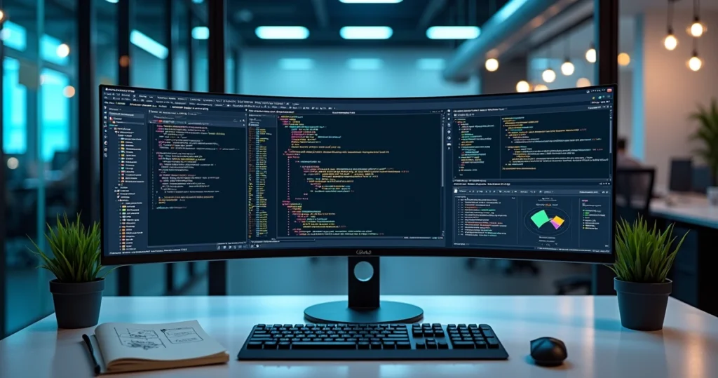 Tela de IDE JetBrains com pipeline DevOps e dashboards de qualidade de código